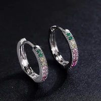 new trendy silver plated single row crystal hoop earrings for women shine rainbow cz stone inlay fashion jewelry party gift