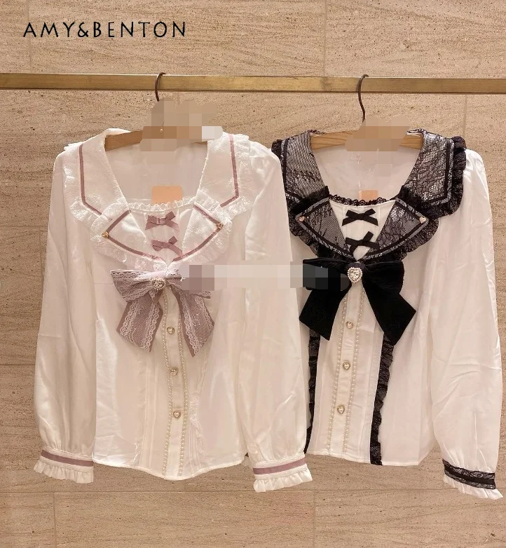 

Блузка женская демисезонная с бантом и матросским воротником