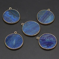 lapis lazuli natural stone round gold plated gilt pendant craft jewelry makingdiy necklace earring accessories gift party30x35mm