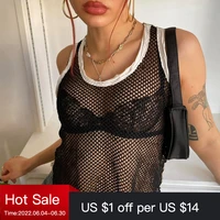 summer 2022 european and american style ins net red spice girl street style retro grid perspective hollowed out vest women