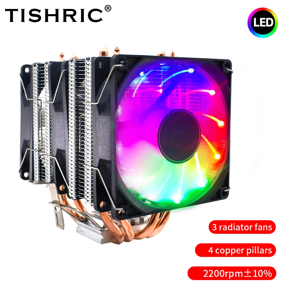 TISHRIC CPU Cooling Fan RGB 4 Heat Pipes Pin PWM Efficient Cooler For Intel LGA 1150 1151 1155 1200 1366 2011 AMD AM3 AM4 |