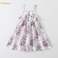 kids children girls summer cool thin off shoulder floral flower knee length dress ruched casual clothing beach clothes 3 7y