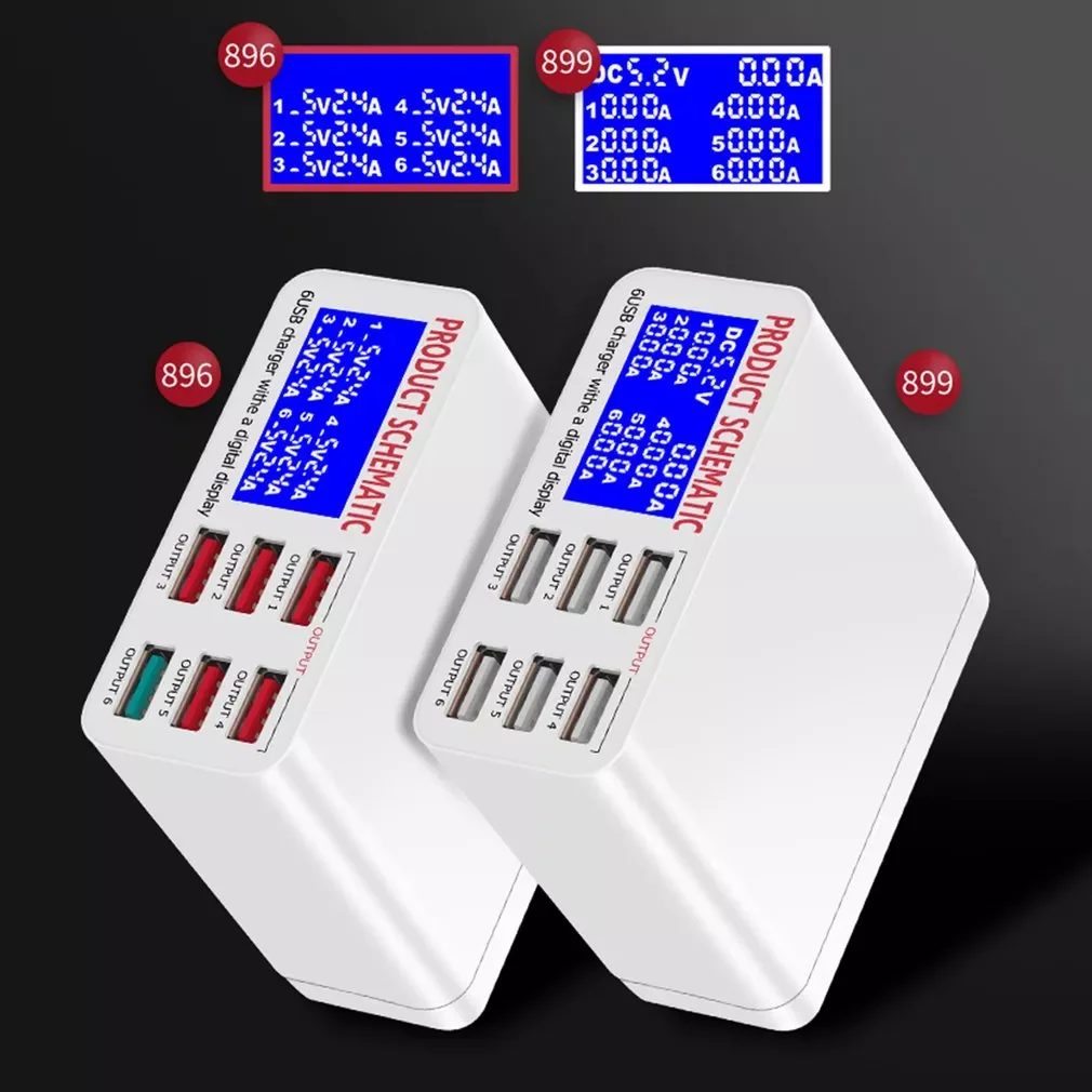 

Hot Sale LCD Multi Fast USB port USB Charger Multiple 6-Port USB Phone Charging Station Universal USB HUB Smart Charger