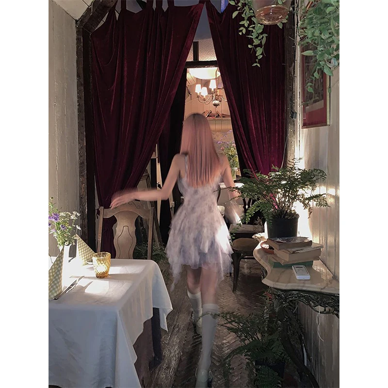 Милое цветочное мини-платье женские корейские платья на бретелях-спагетти с