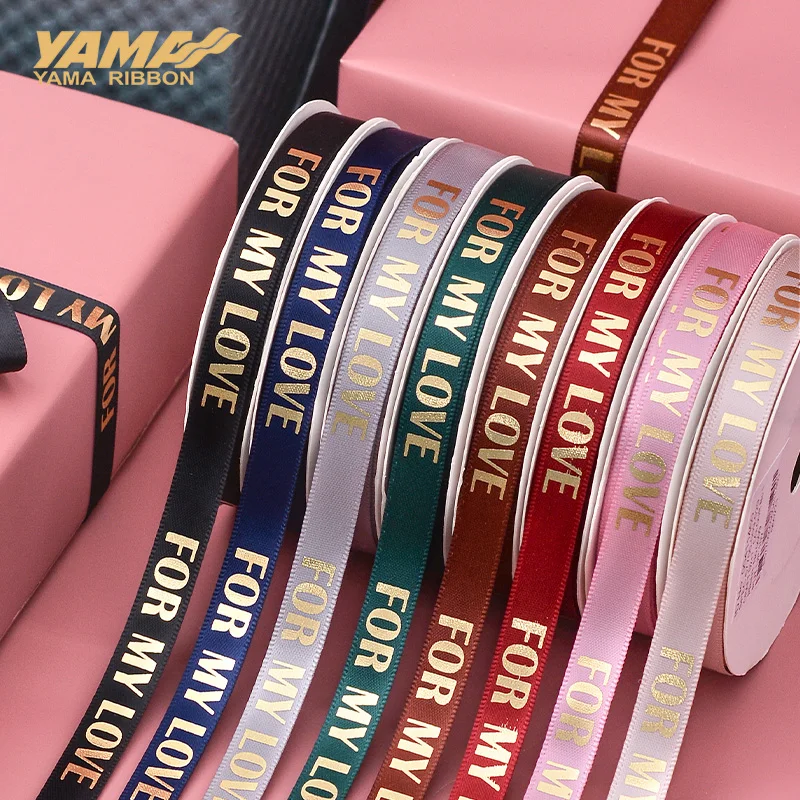 

YAMA Valentine's Day Ribbon 10yards/roll 9mm For My Love Gold Foil Printed Ribbons Wedding Party Gift Flower DIY Decoration