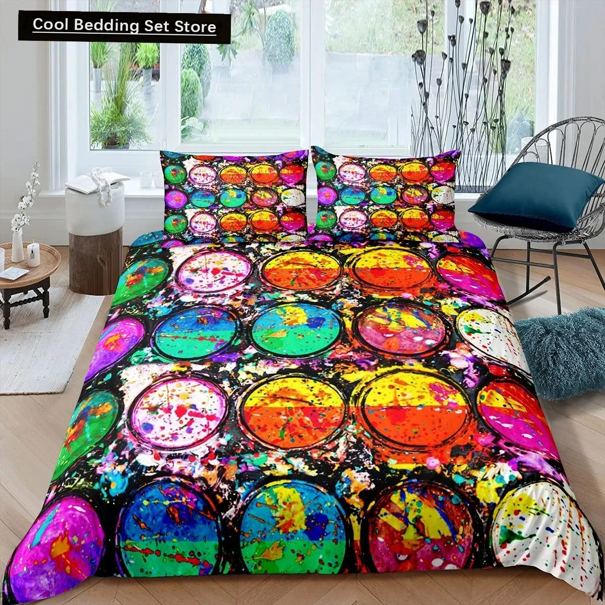 Пододеяльник в стиле хиппи с граффити король королева комплект постельного