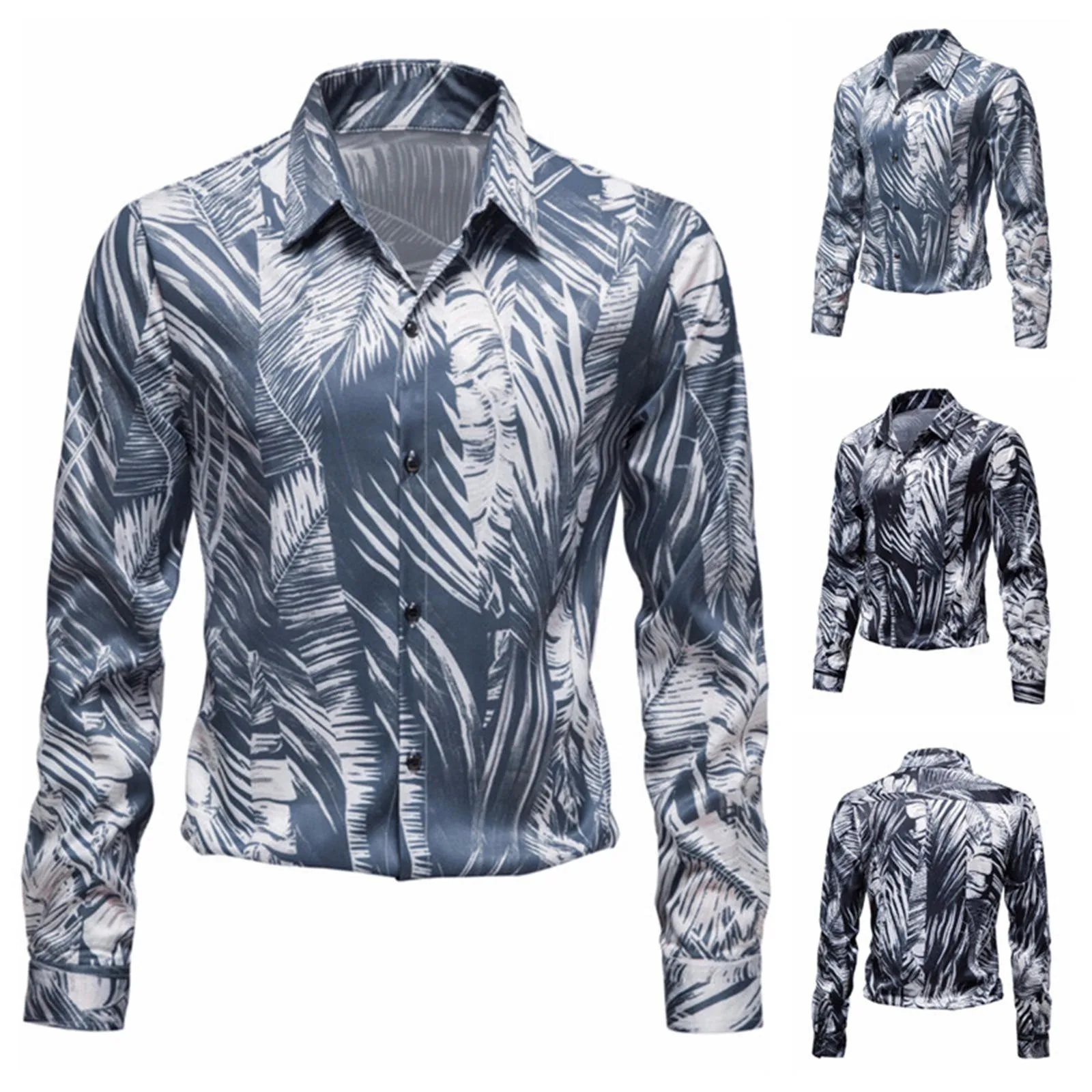 

Мужская свободная рубашка из полиэстера, Повседневная хлопковая Свободная блузка с принтом, модные мужские рубашки с отложным воротником и...