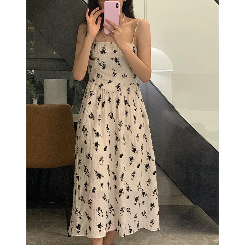 

2022 Summer New Products Fresh Small Floral Niche Loose Suspender Dress Women