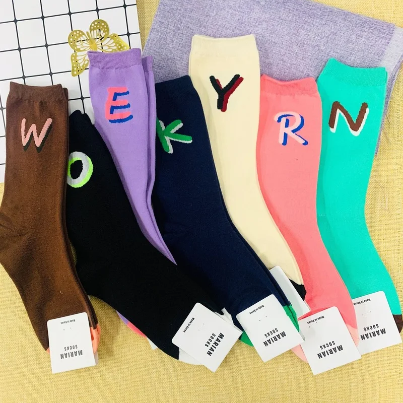 

Letter Socks Woman Candy Colors Kawaii Women Sock Cotton Sox Fashion Ladies Spring Summer Soft Classic Lady Calcetines Hombre