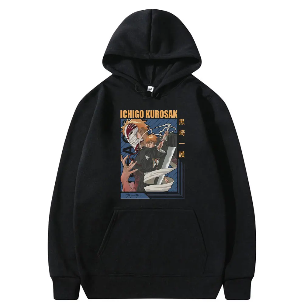 

Толстовка мужская свободного покроя, хлопковая модная кофта с капюшоном, пуловер с японским аниме Блич Ичиго Куросаки, уличная одежда в сти...
