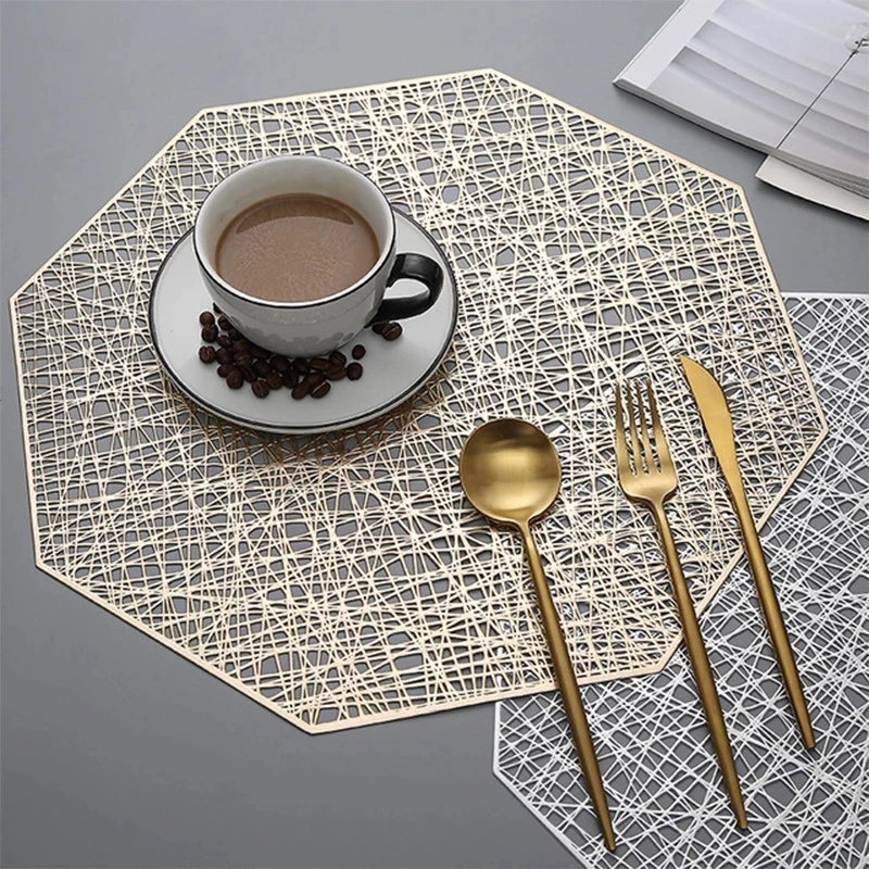 

PVC octagonal decorative placemat restaurant hollow placemat heat-proof table wire non-slip Christmas decoration