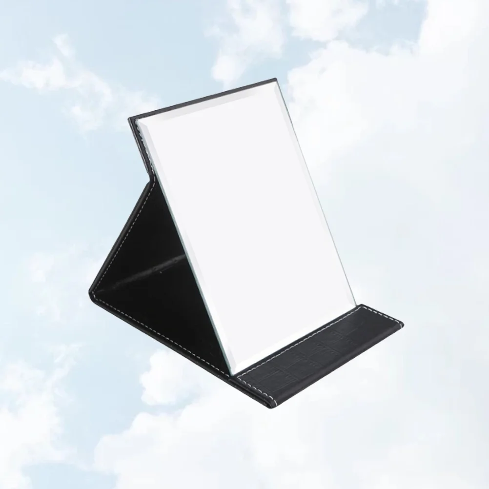 

Mirror Makeup Folding Vanity Stand Travel Desktop Compact Pu Foldable Little Portable Dresser Tabletop Fashion Looking Standing