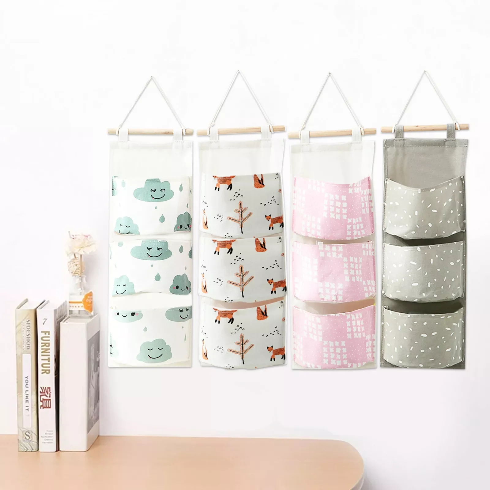 

NEW2023 Finishing Storage Box Wardrobe Wall Hanging Bag 3 Pocket Hanger Cute Cartoon Animal Home Textile Organizer Box корз