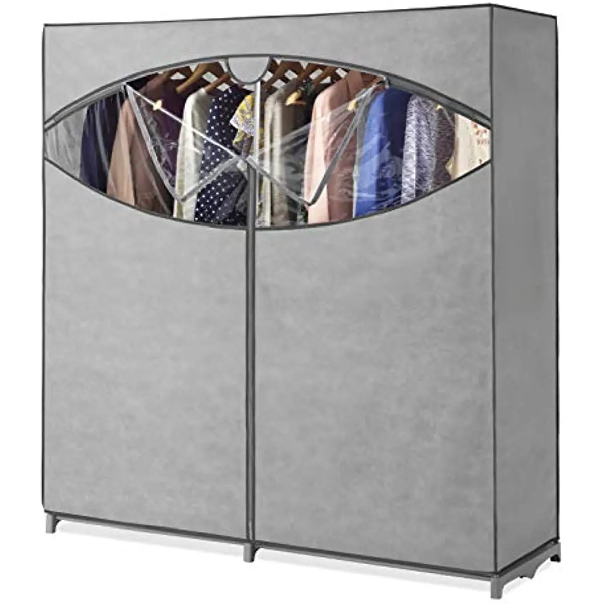 Whitmor Portable Wardrobe Clothes Storage Organizer Closet with Hanging Rack -Grey - No-tool Assembly - Extra Strong