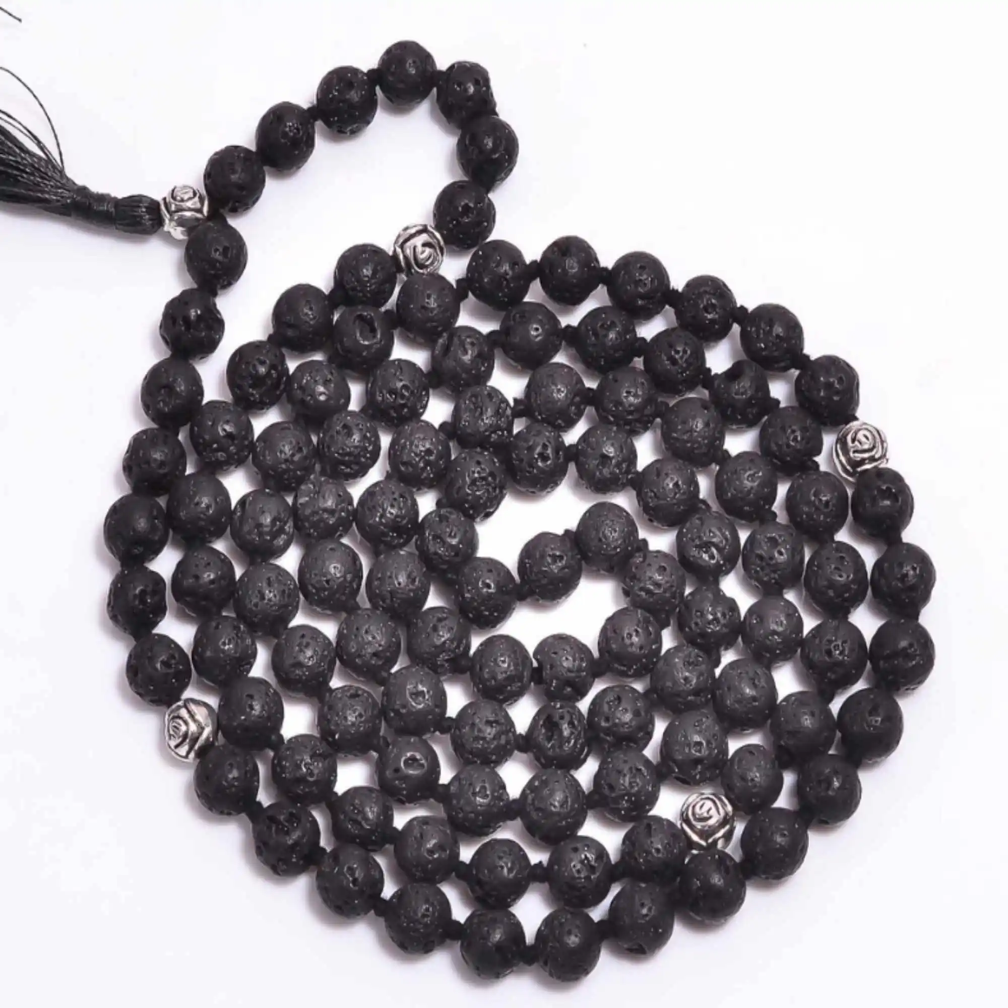 

8mm Natural knot Round black lava gemstone beads necklace Relief All Saints' Day Taseel Chic Easter Christmas Practice Restore