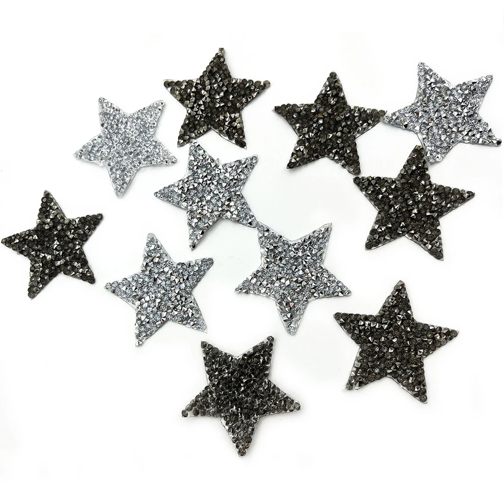 

10 шт. 6 см Горячая фиксация Джетт гематит звезда искусственная Смешанная вышивка термоклейкая нашивка для одежды бейдж паста для одежды сумки брюк обуви
