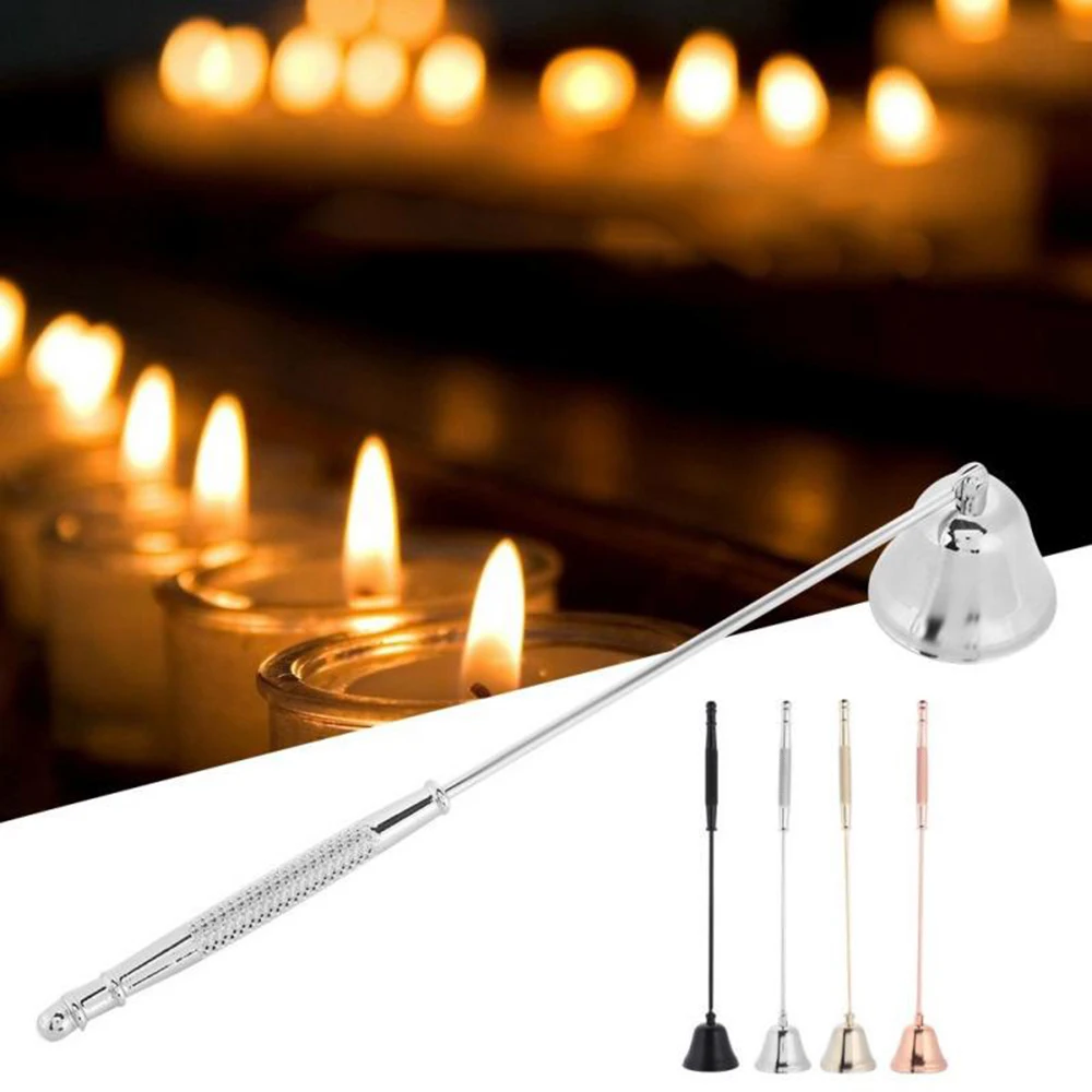 

Stainless Steel Smokeless Candle Wick Long Handle Extinguisher Vintage Metal Bell Shape Snuffer Scented Candle Wedding Decor