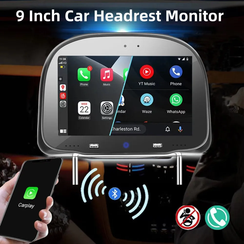

9 Inch Car Headrest Monitor Multimedia Player Universal Automotive Headrest HD Smart Screen Pillow Monitor MP5 FM USB Speaker