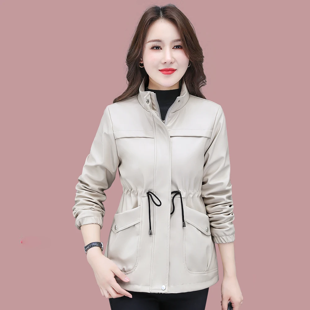 New Korean Fashion Trend Women'S Leather Coat In Autumn And Winter Versatile Medium Length Waist Down Lapel Pu Leather Coat Top