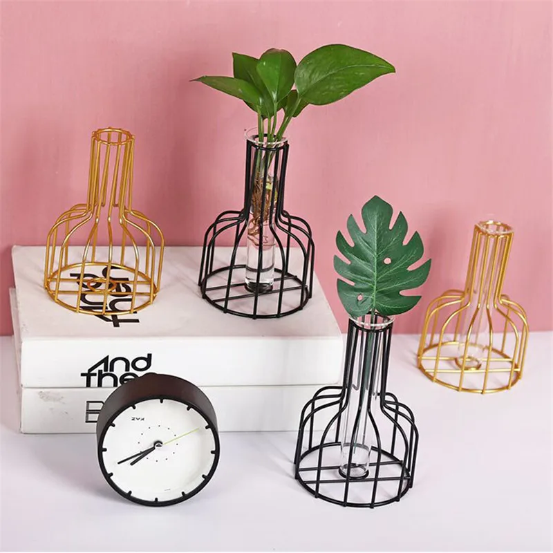 

Геометрическая железная ваза для цветов, простой ретро-держатель для растений, Современный домашний декор, Скандинавская гидропонная ваза из кованого железа