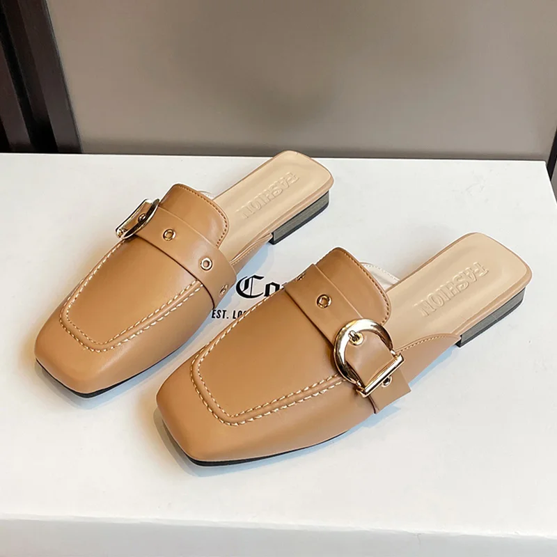 

Flats Women Slippers Fashion Buckle Slingback Sandals 2023 Spring Summer New Trend Casual Slides Ladies Shoes Women Flip-flops