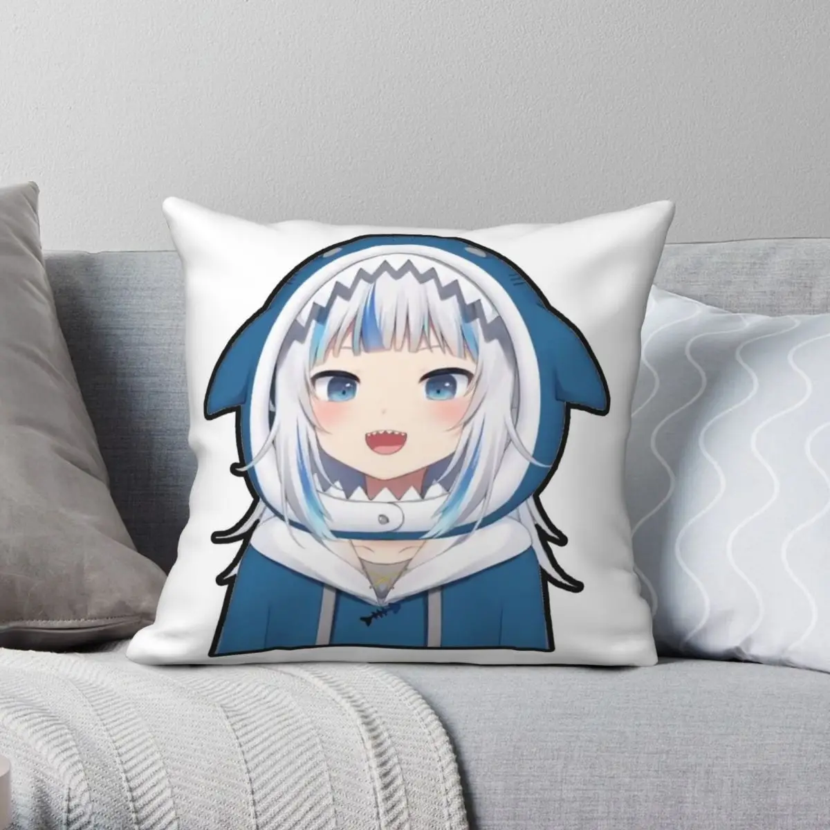 

Gawr Gura Square Pillowcase Polyester Linen Velvet Creative Zip Decor Throw Pillow Case Room Cushion Cover 45x45