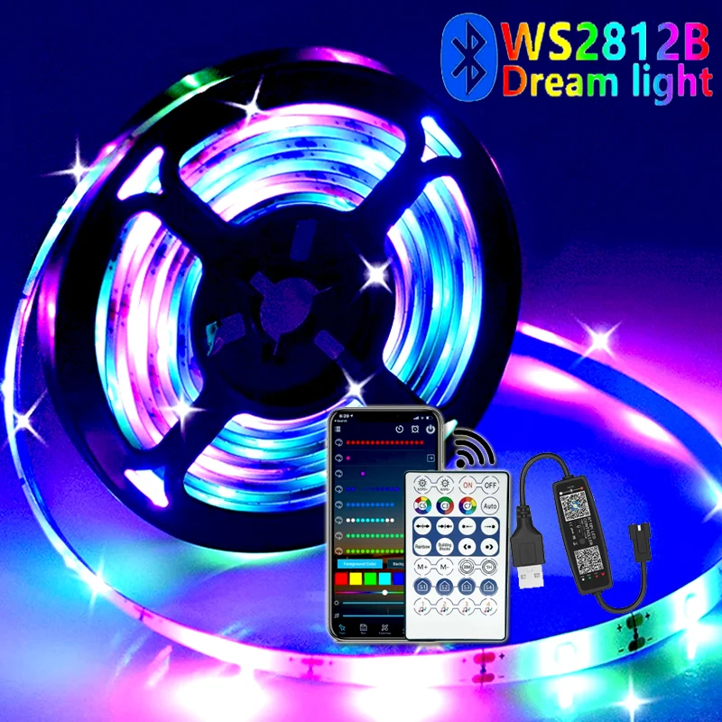 

WS2812B LED Strip Lights RGBIC Smart Bluetooth Light for Room Decor 5050SMD Infrared Bedroom Luces Luminous Decor Fita Lamp Tape