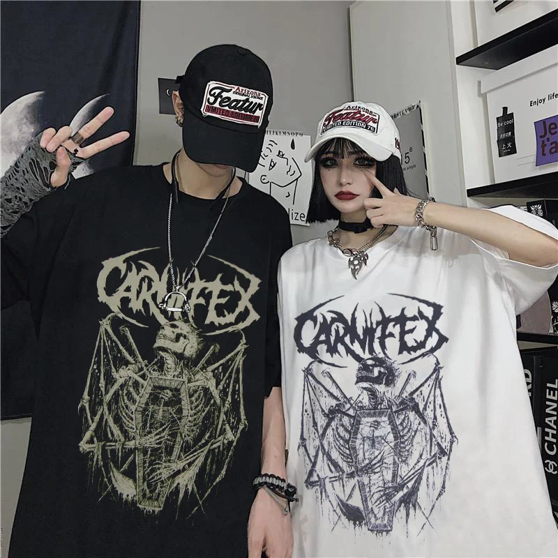 

2022 Summer Goth Tee Aesthetic WomenT-shirt Punk Dark Grunge Loose Streetwear Gothic Y2K Tops Oversized T-shirt Harajuku Clothes
