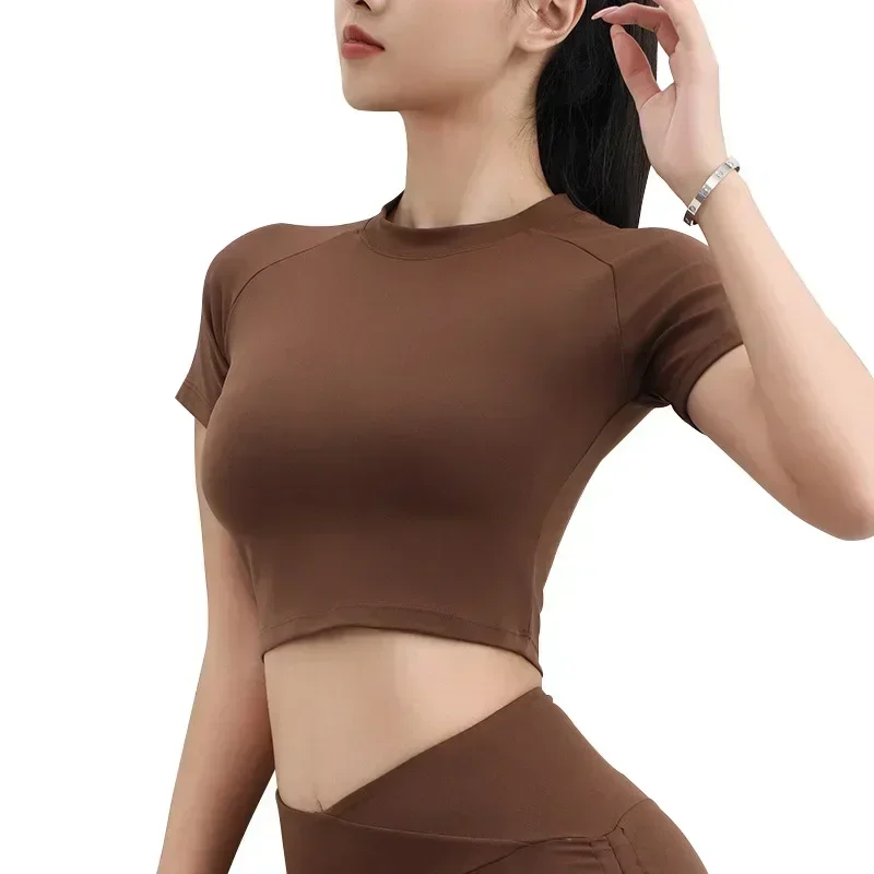 Лето 2023 одежда для йоги облегающая женская футболка с круглым вырезом спортивная