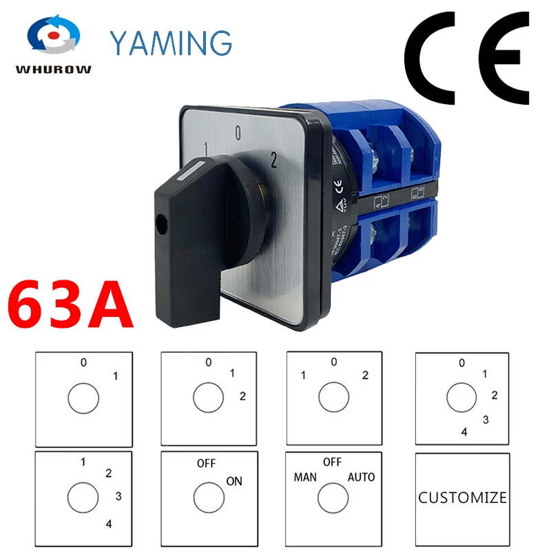 

LW26-63 Rotary Cam Switch 63A 2 Poles Levels 8 Screws Terminals Multi Position Universal Changeover Selector YMW26-63/2