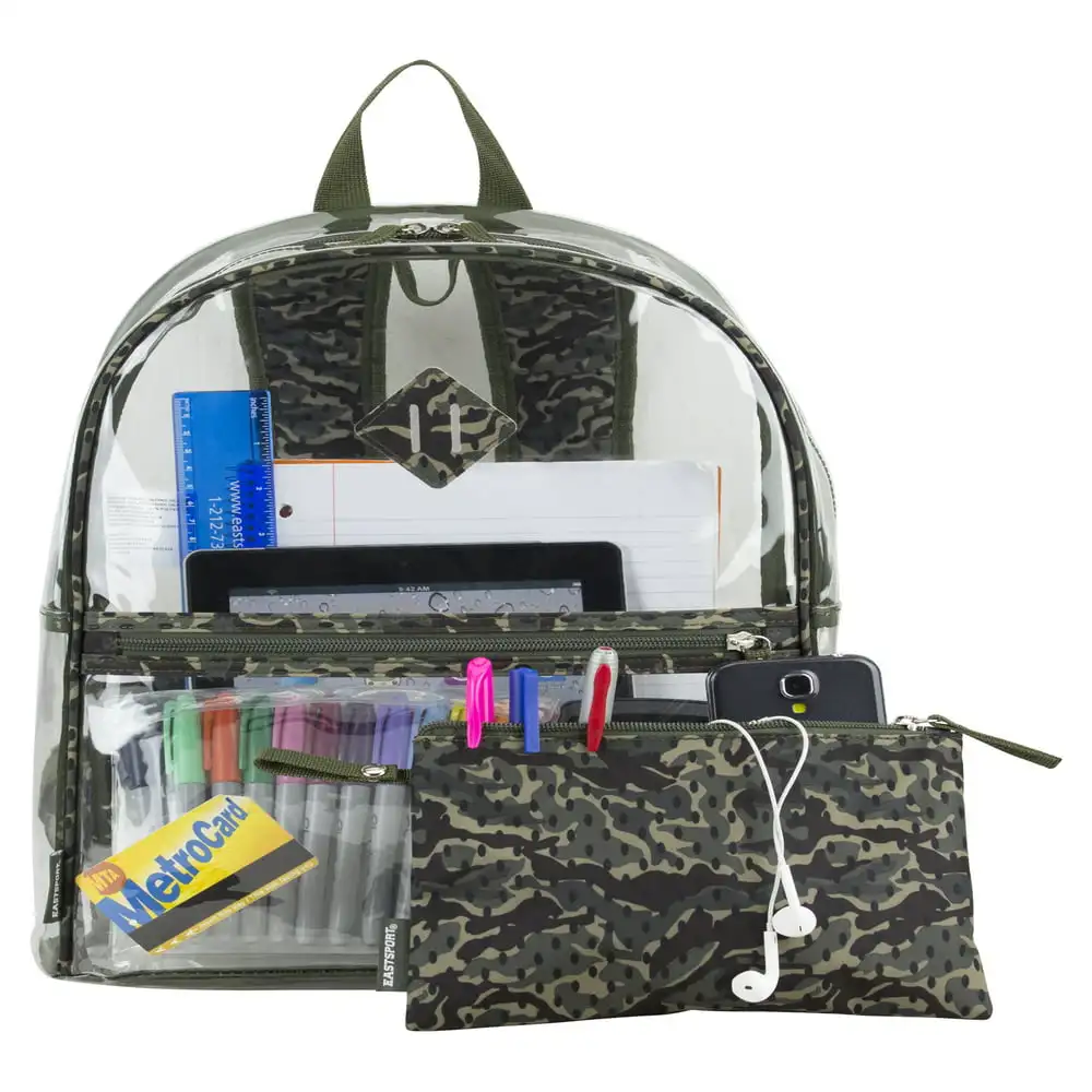 Unisex Childrens Clear Backpack with Pencil Case 2-Piece Set Camo