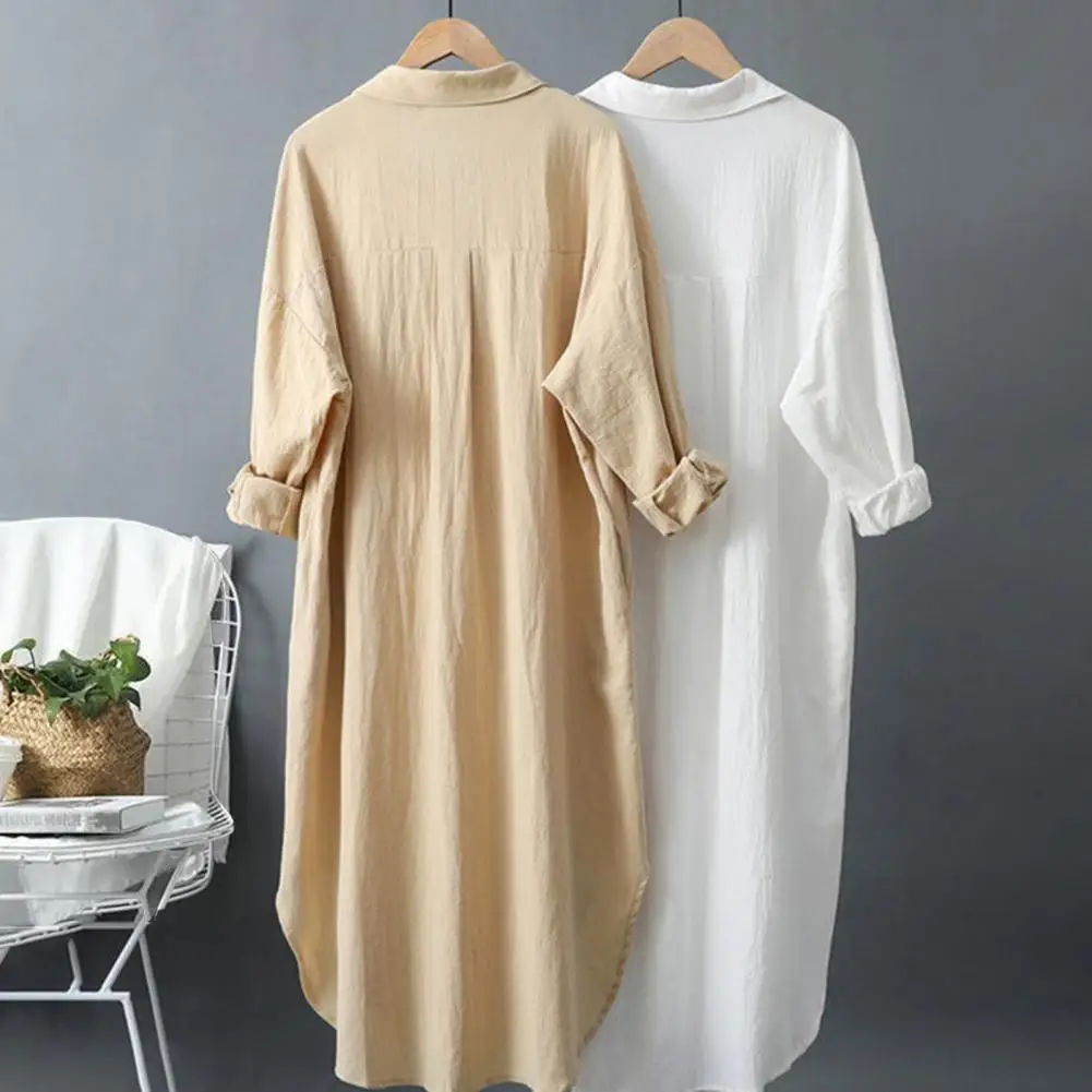 

Женская Весенняя рубашка, мягкая свободная Дамская Блузка средней длины, однобортная Однотонная рубашка с асимметричным подолом для осени и весны, женская рубашка
