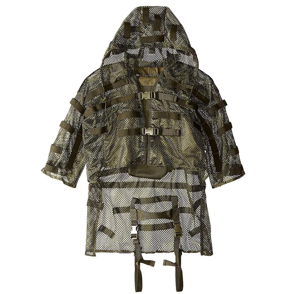 

Tactics CS Camouflage Mesh Breathable Cloak Ghillie Clothes Combat Military Jacket Outdoor Hunting Detachable Hooded Sniper Coat