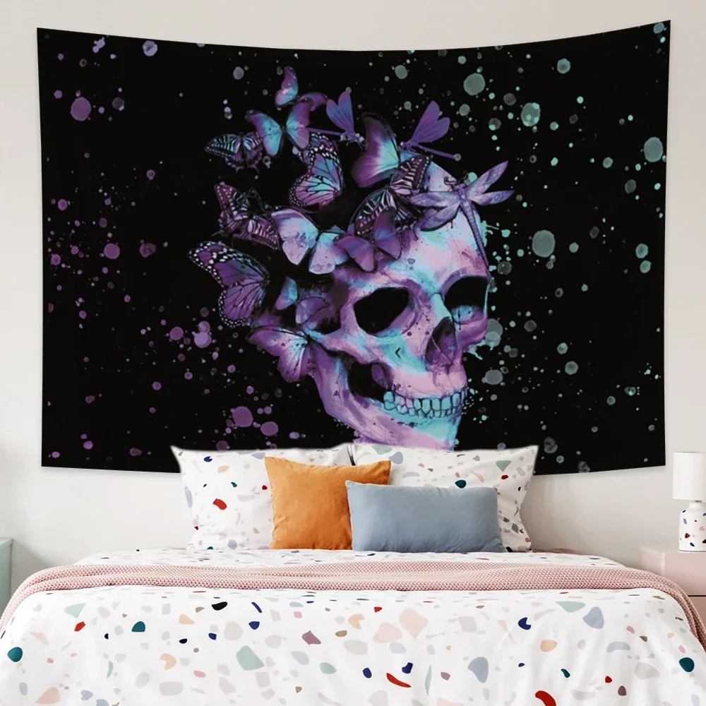 Witchcraft Skull Moon Tapestry Mountain Wall Hanging Psychedelic Mandala Rug Cloth Home Decor