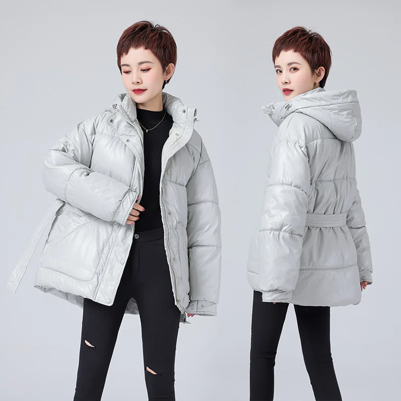 COZOK Women Hooded Jacket with Belt Loose Parka Soft Outwear Ladies Casual Streetwear Winter New Fashion Coat Female Clothes