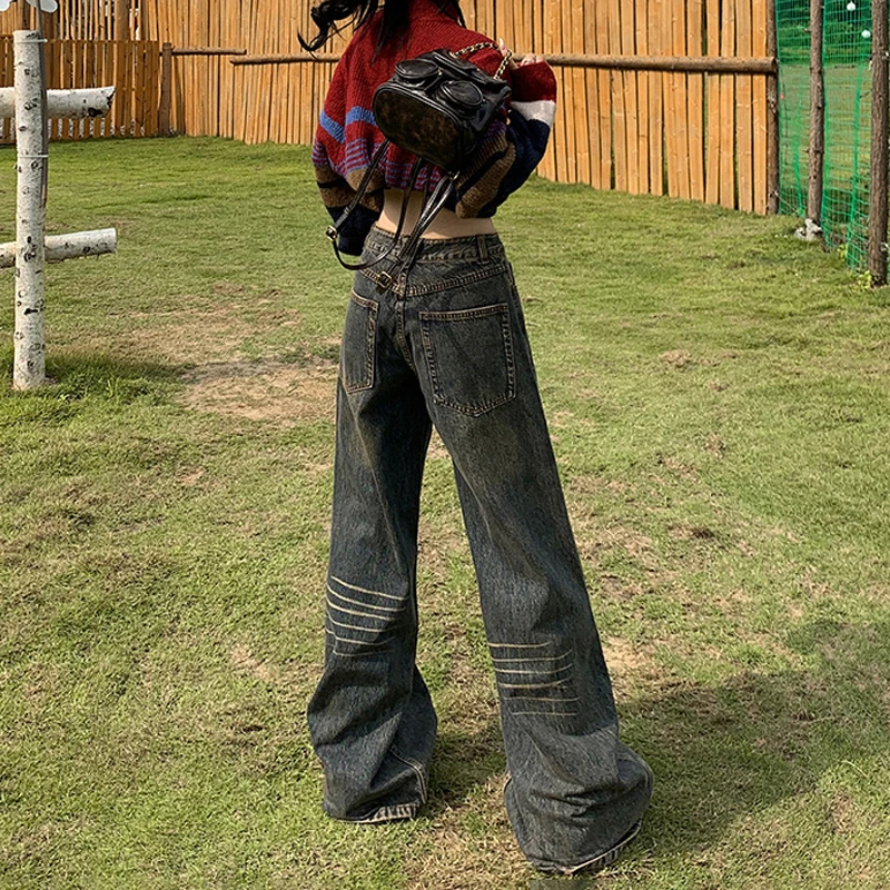 Женские свободные джинсы-багги Y2k винтажные джинсовые брюки оверсайз в стиле