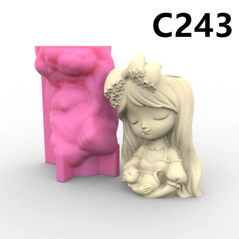 

Silicone Mold Long Hair Cat Girl Flower Pot Succulent Pen Holder DIY Making Resin Concrete Vase Cactus Silicone Mold Home Decor