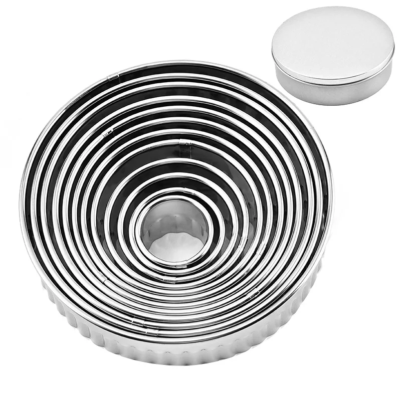 

12PCS Fluted Cookie Biscuit Cutter Set Stainless Steel Circle Pastry Molds For Donut Pastries Fondant Cake