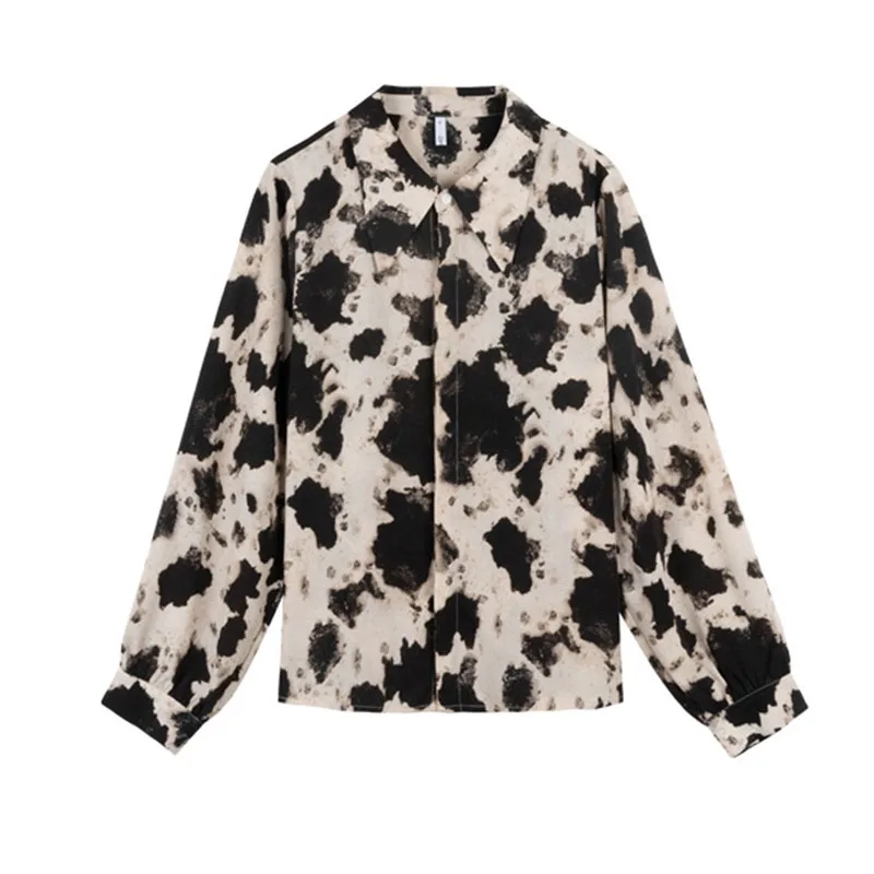 Cow Print Button Up Shirts Women Long Sleeve Blouse Korean Fashion Loose Clothes Chiffon Shirt Streetwear Tops Spring New 13486 images - 6