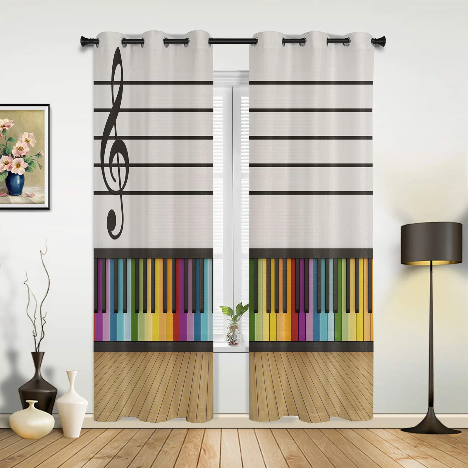 

Colorful Keyboard Music Art Curtains for Bedroom Living Room Drapes Kitchen Children's Room Window Curtain Modern Home Decor