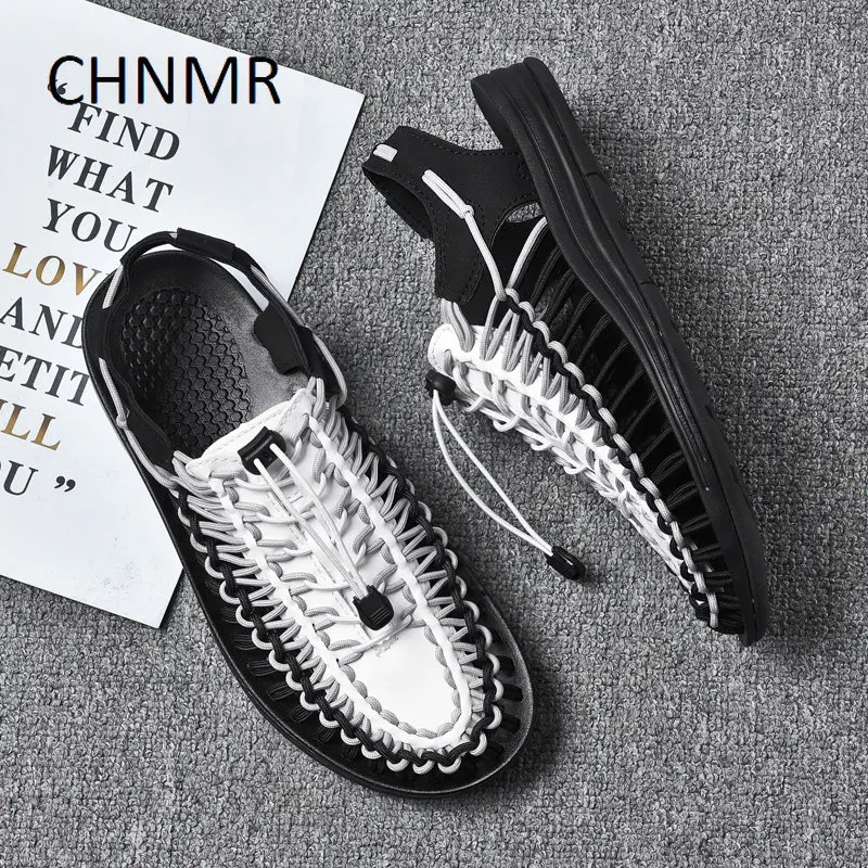 

CHNMR Designer Men Summer Popular Large Knitted Sports Casual Beach Sandals Comfortable and Fashion Couple Style Shoes Slippers