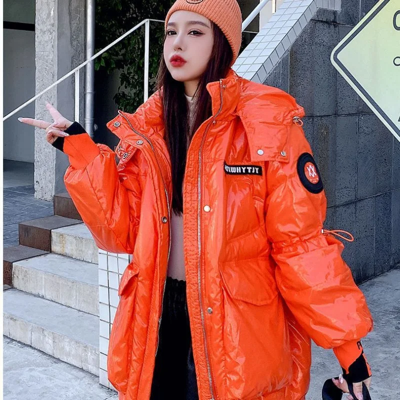Winter Women's Cold Coat Down Jackets Parkas White Duck Down Outerwear New Bright Hoodie Tops Korean Fashion Snowcoat