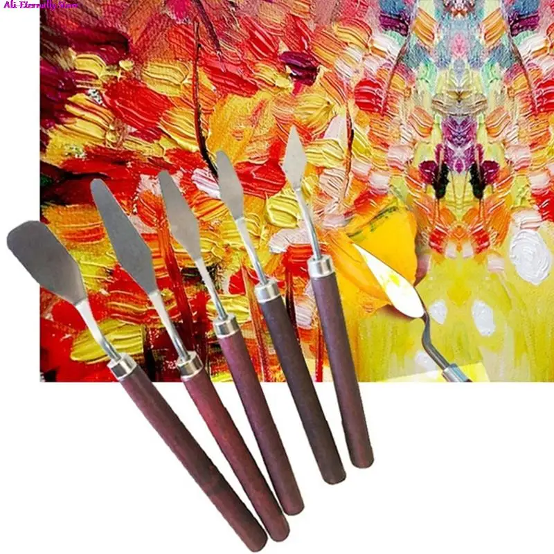 

5Pcs Oil Painting Knife Wooden Handle Spatula Palette Knife For Oil Painting Knife