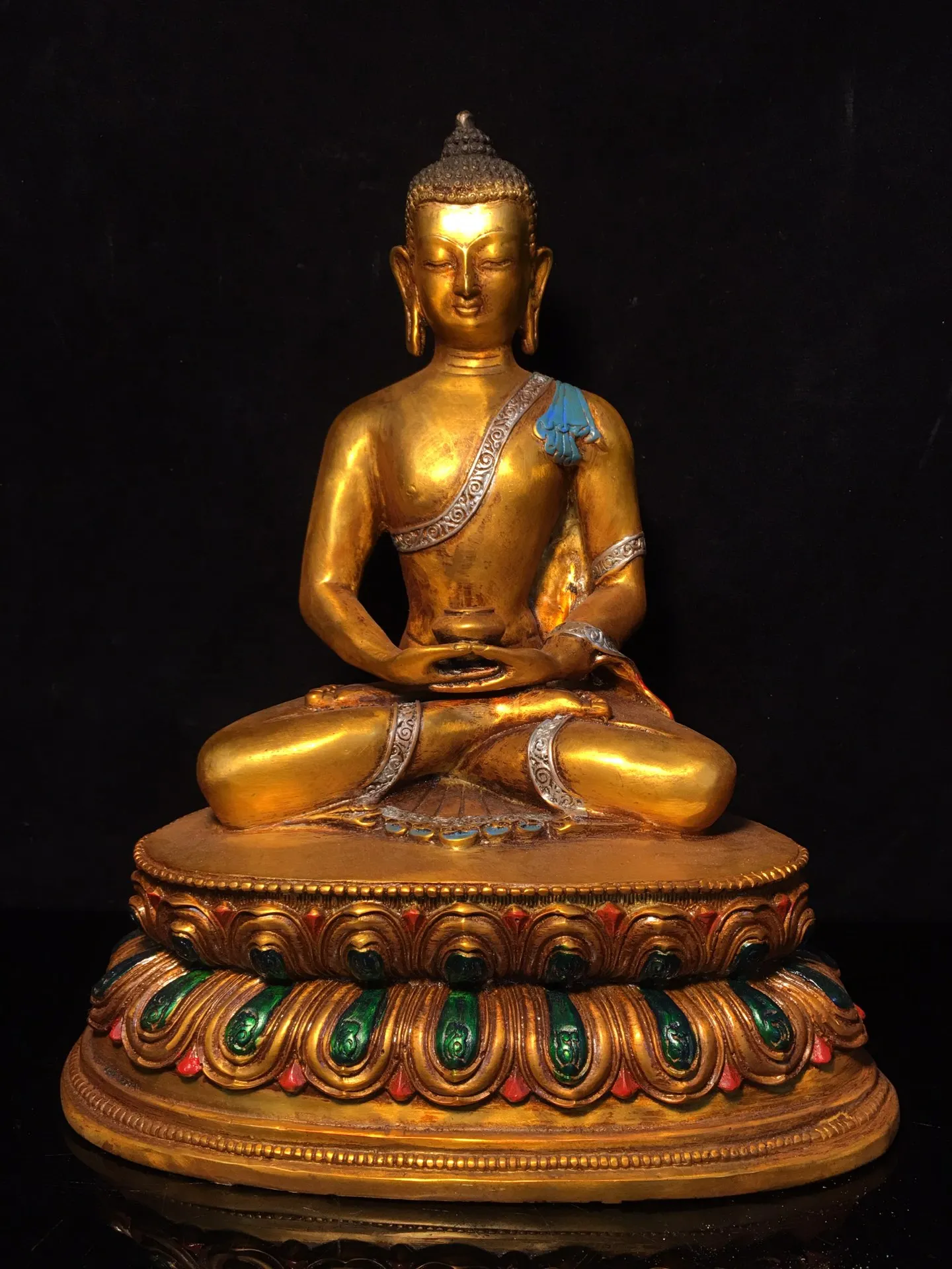 

Коллекция тибетских храмов, старинная бронзовая живопись, платформа Будды Sakyamuni Lotus, поклонение в зале, городской дом, экзорцизм, 11 дюймов