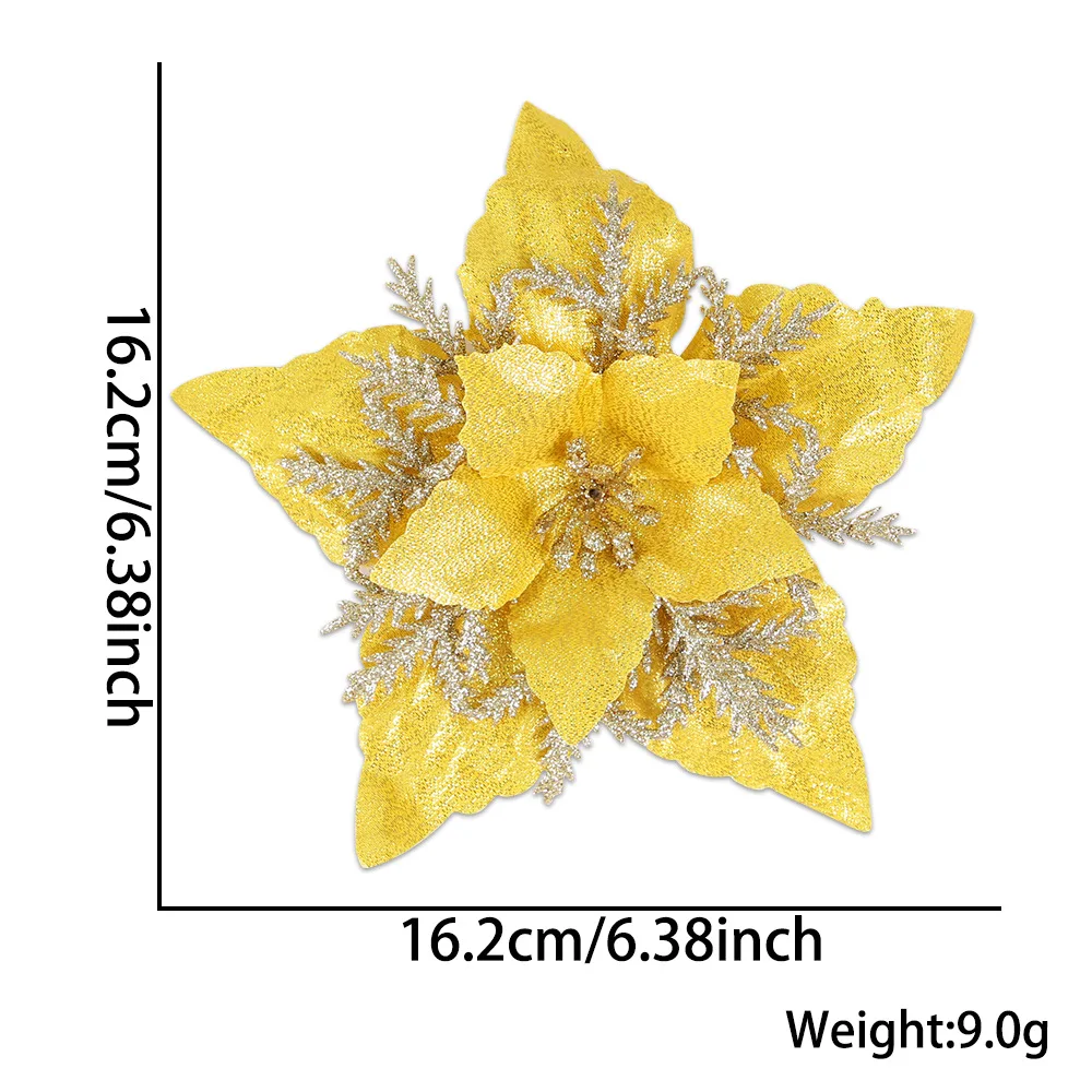 Natal Cortado Flor De Ouro 16cm E Prata Искусственный Cabeça Guirlanda Rattan Decora Opr a