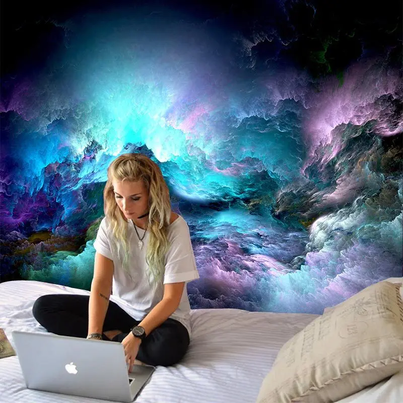 Психоделический гобелен с рисунком цветных облаков звездного неба богемная