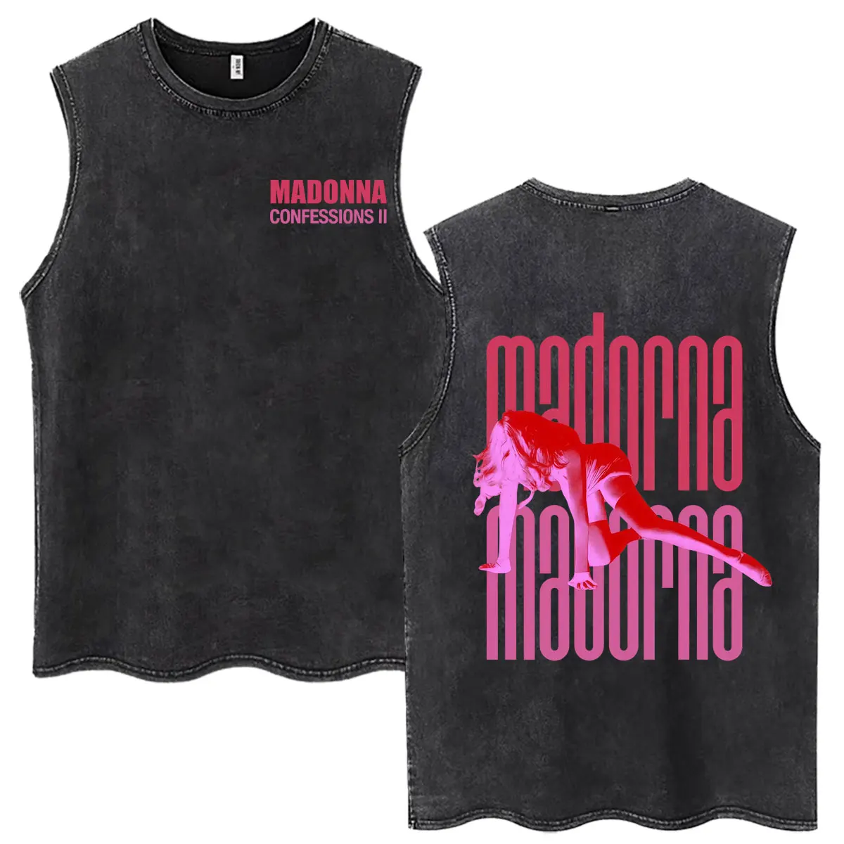 Фото Футболка-жилет унисекс оверсайз с принтом Madonna CONFESSIONS II Album Tour 2026, винтажная, с эффектом потертости, модная, свободная, повседневная, из хлопка №2