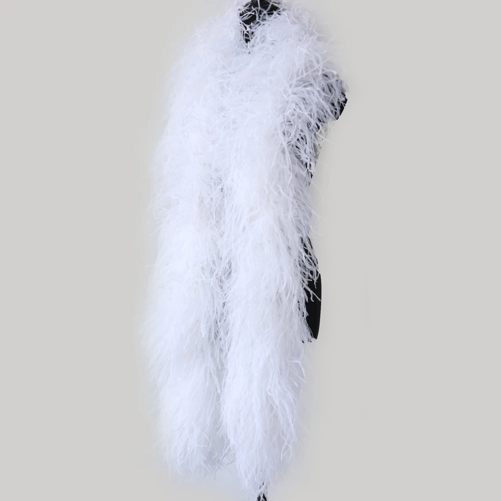 

10 Layers White Natural Ostrich Feather Boa Scarf 0.5m-2.4m Long Ostrich Feather Shawl Wedding Party Wearing Decorations Ribbon