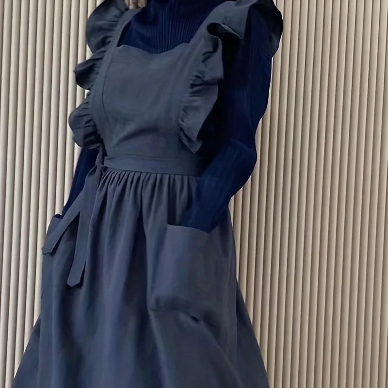 Бытовой кружевной хлопковый фартук из конопли в форме лотоса. Стильный льняной с