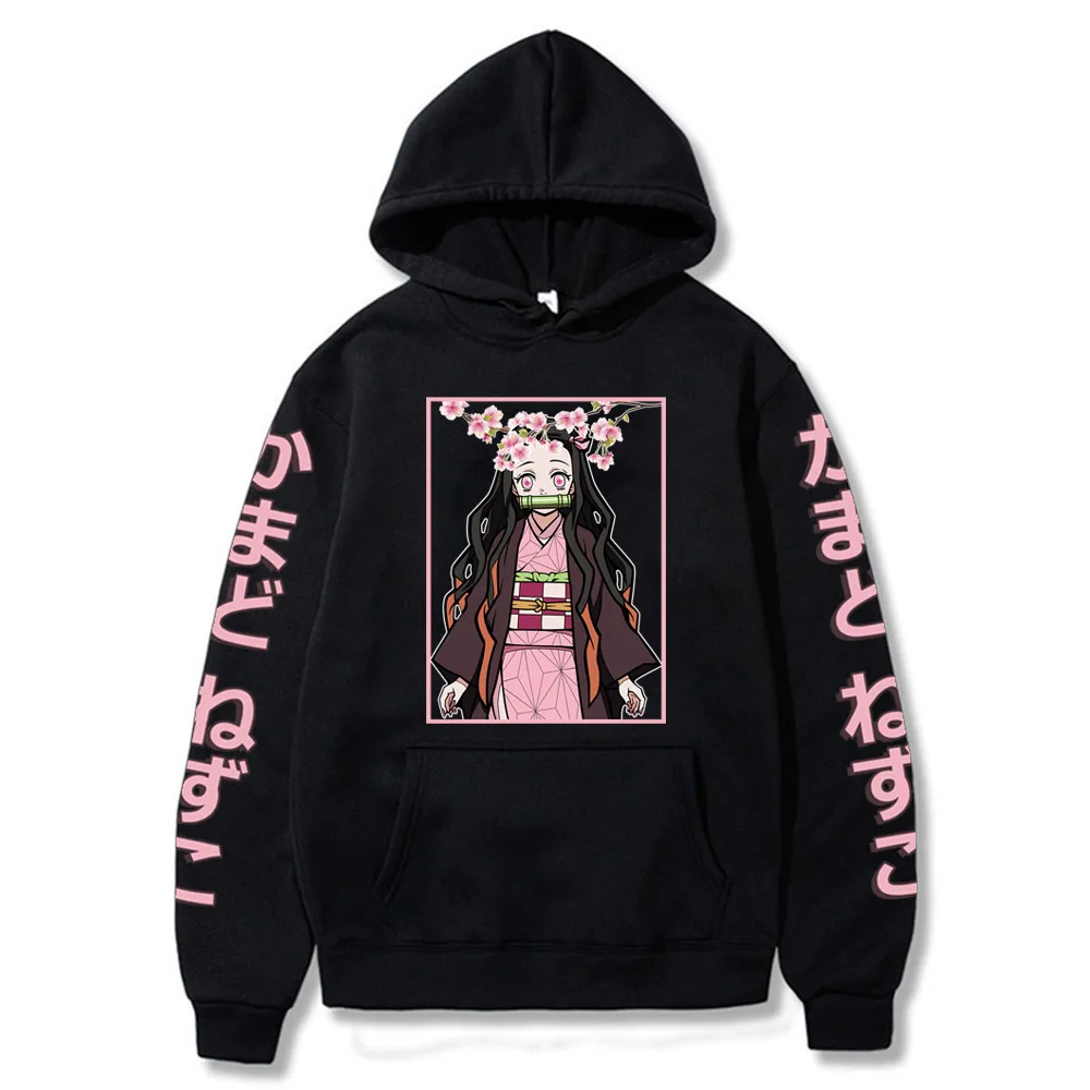 Anime Demon Slayer Print Hooded Hip Streetweat Sweatshirts Women Casual Pullover Harajuku Hoodies Autumn Winter Tops Y2K Clothes